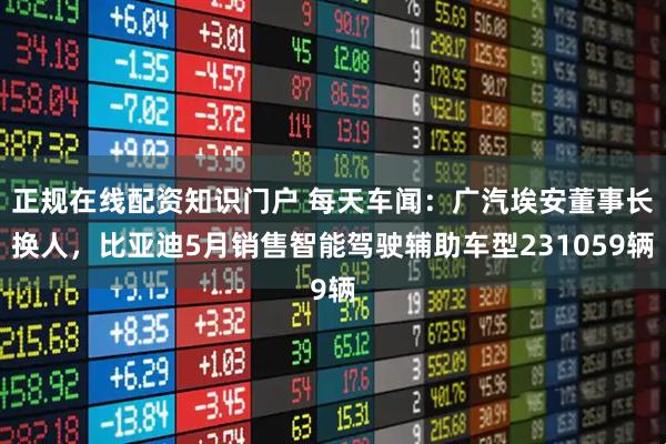 正规在线配资知识门户 每天车闻：广汽埃安董事长换人，比亚迪5月销售智能驾驶辅助车型231059辆